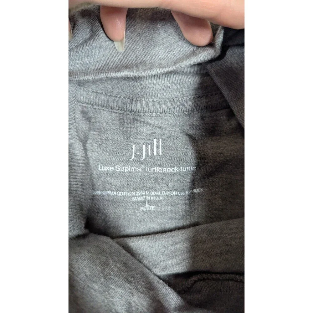J.Jill Women Sweater Large Petite Luxe Supima‎ Turtleneck Tunic Heathered Gray